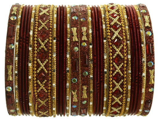 Indian Bangles Set of 26 Ethnic Bracelets Traditional Churi Kangan Maroon 2-8