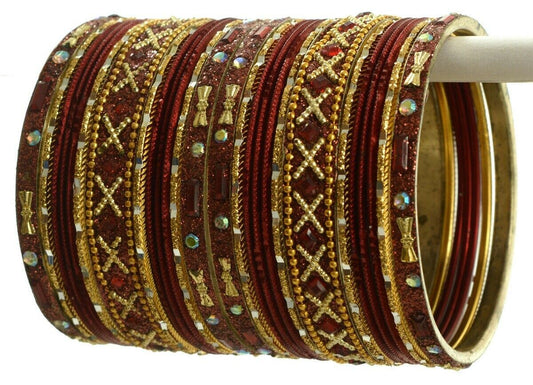 Indian Bangles Set of 26 Ethnic Bracelets Traditional Churi Kangan Maroon 2-8