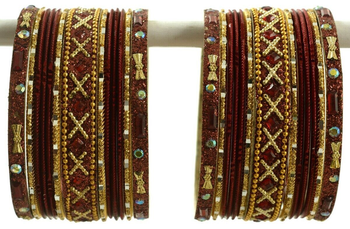 Indian Bangles Set of 26 Ethnic Bracelets Traditional Churi Kangan Maroon 2-8