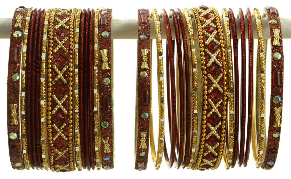 Indian Bangles Set of 26 Ethnic Bracelets Traditional Churi Kangan Maroon 2-8