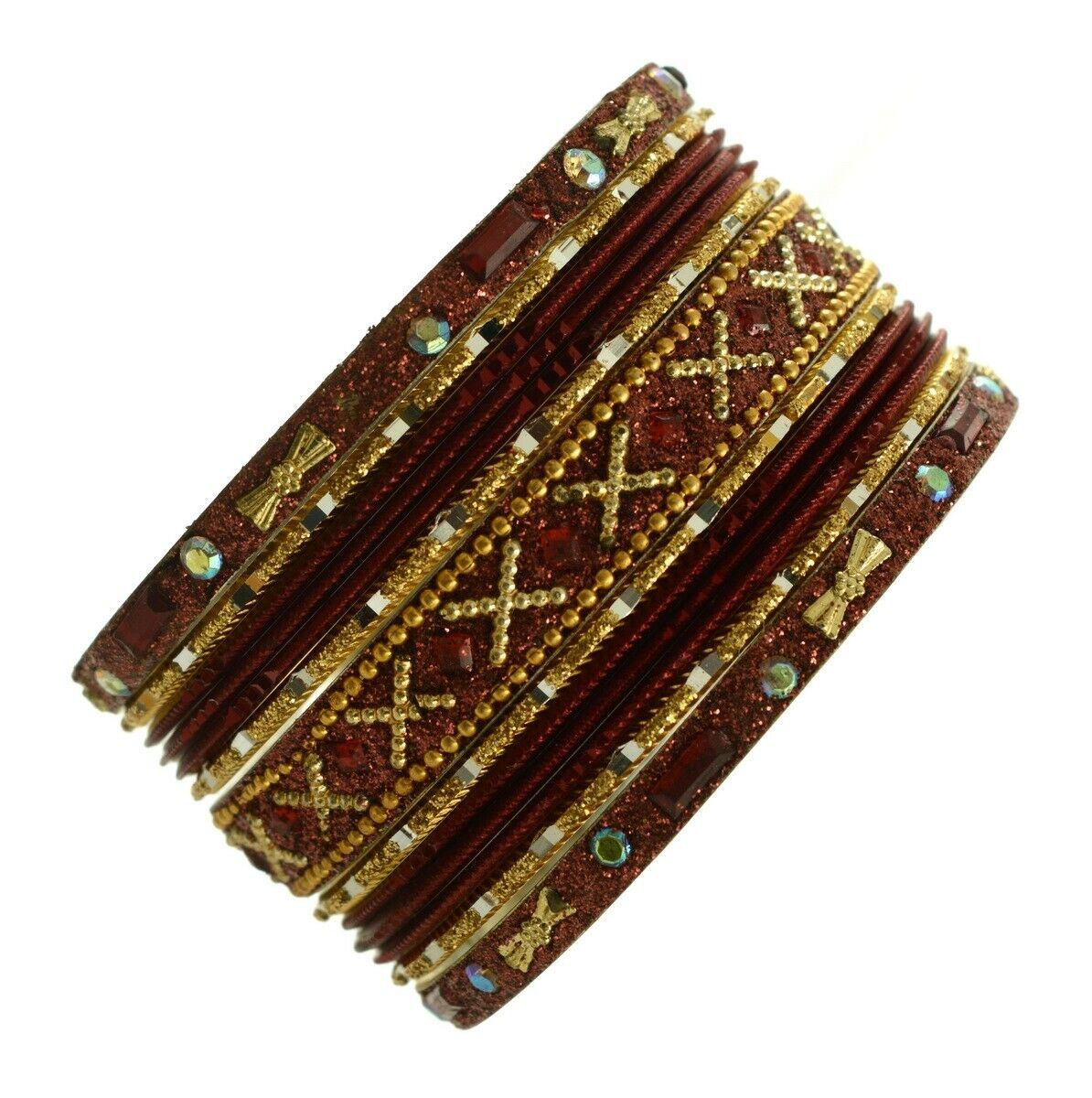 Indian Bangles Set of 26 Ethnic Bracelets Traditional Churi Kangan Maroon 2-8