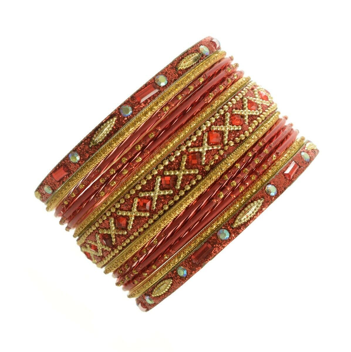 Indian Bangles Set of 26 Ethnic Bracelets Traditional Churi Kangan Red 2-8