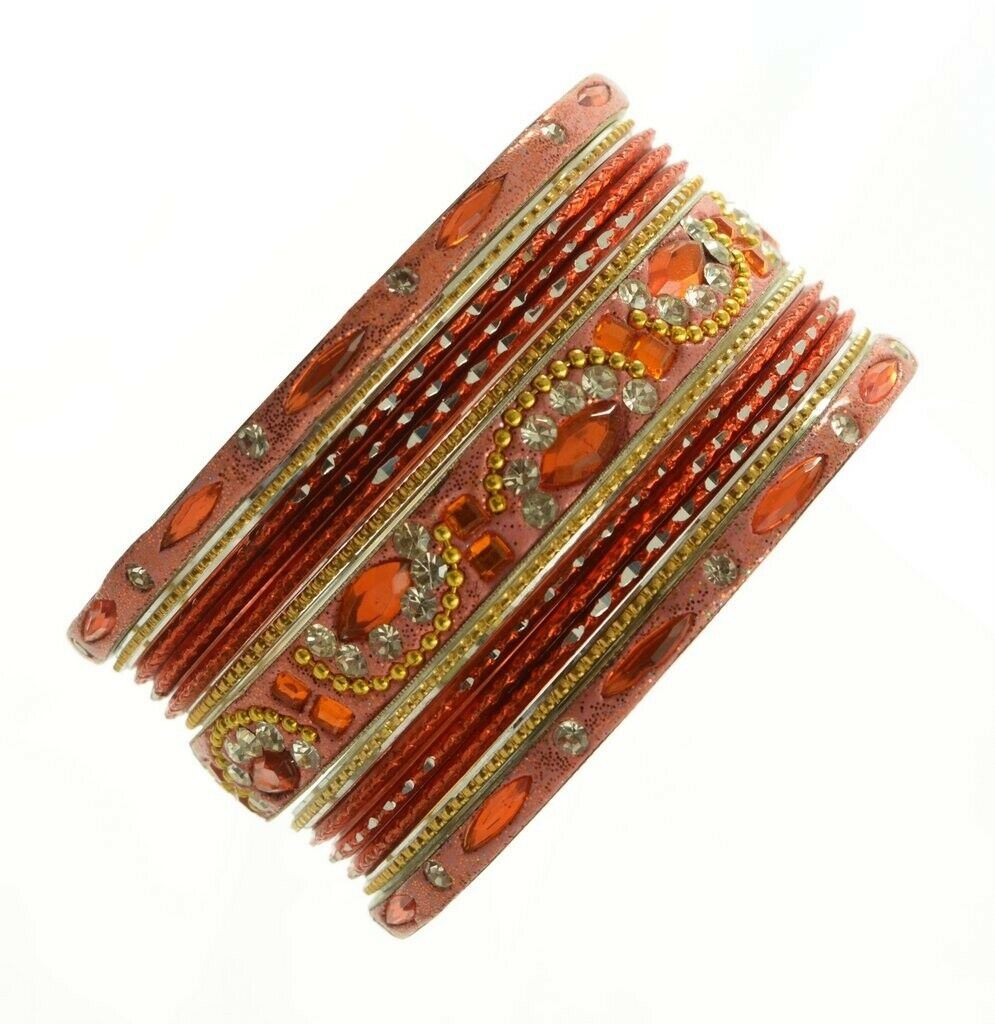 Indian Bangles Set of 26 Ethnic Bracelets Bridal Churi Kangan Orange 2-6
