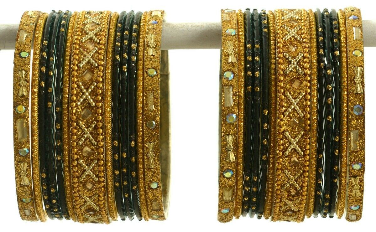 Indian Bangles Set of 26 Ethnic Bracelets Traditional Churi Kangan Black 2-8