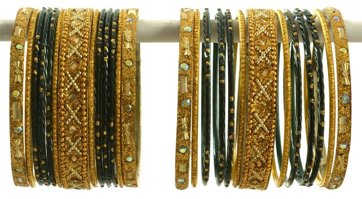Indian Bangles Set of 26 Ethnic Bracelets Traditional Churi Kangan Black 2-8