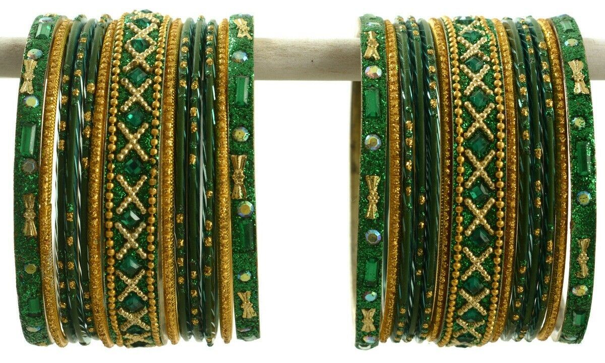 Indian Bangles Set of 26 Ethnic Bracelets Traditional Churi Kangan Green 2-8
