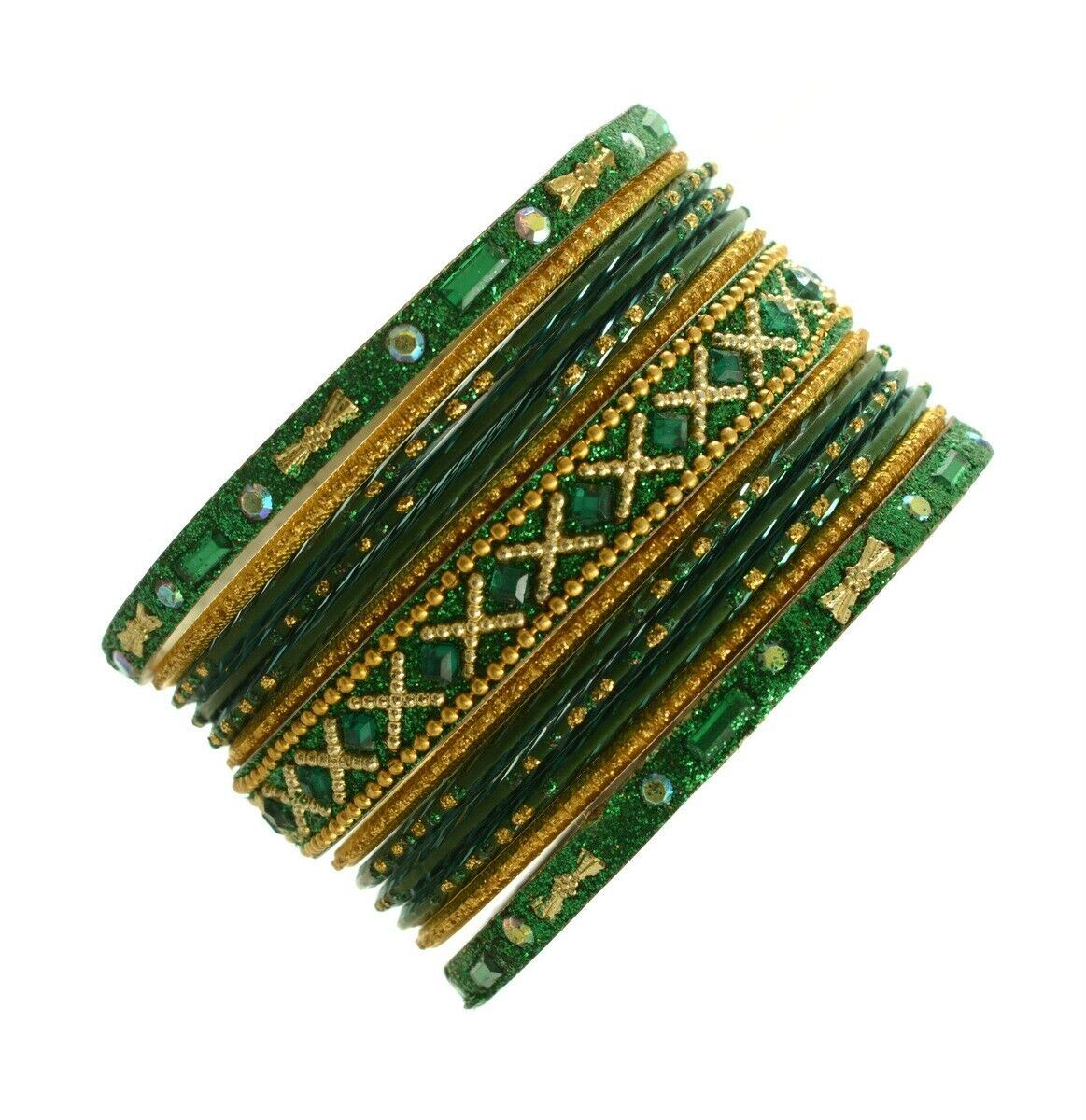 Indian Bangles Set of 26 Ethnic Bracelets Traditional Churi Kangan Green 2-8