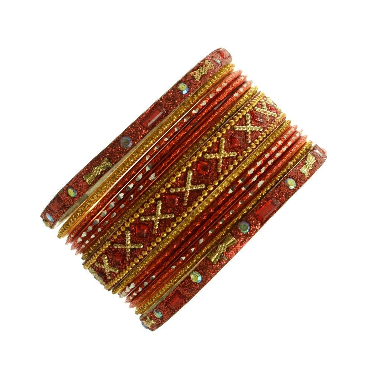 Indian Bangles Set of 26 Ethnic Bracelets Traditional Churi Kangan Orange 2-8