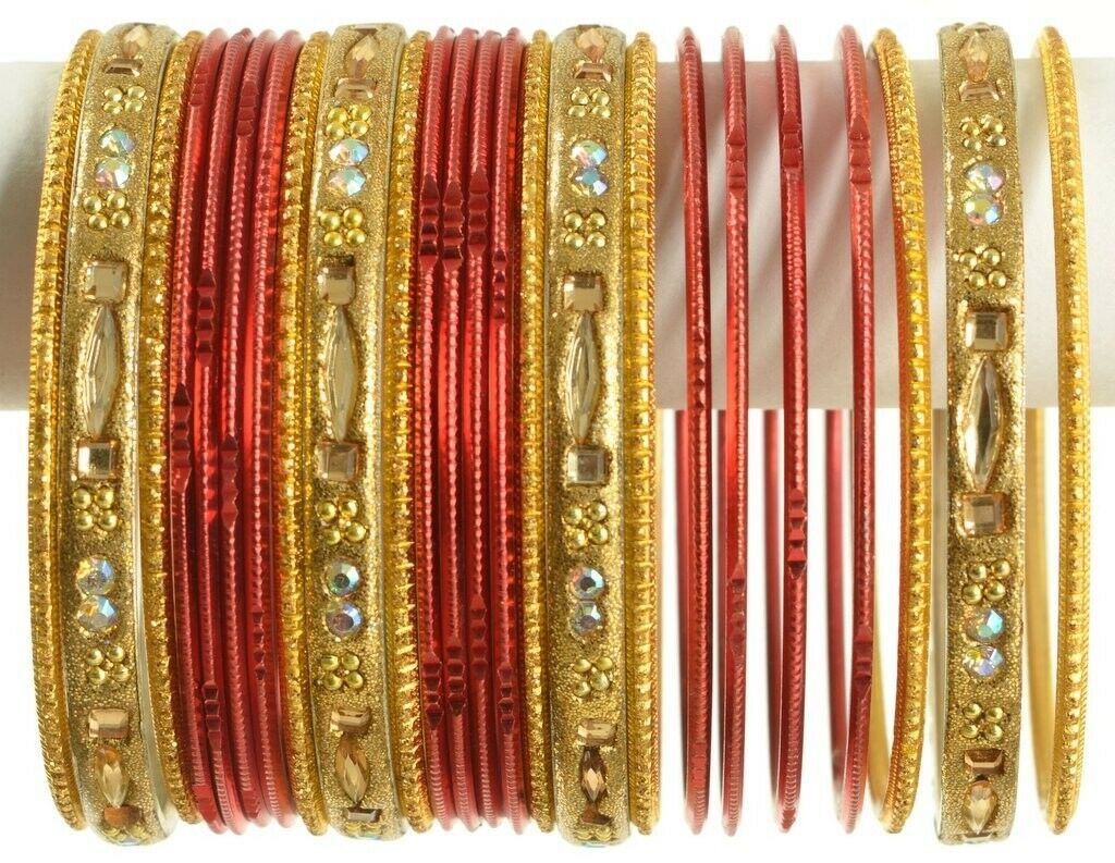 Indian Bangles Set Ethnic Traditional Bracelets Bollywood Bridal Churi 2.6 Red &