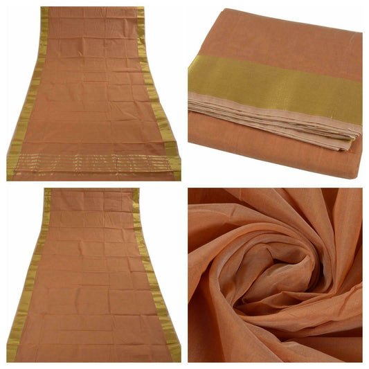 Zari Woven Pallu Border Indian Cotton Blend Plain Saree Sari Fabric