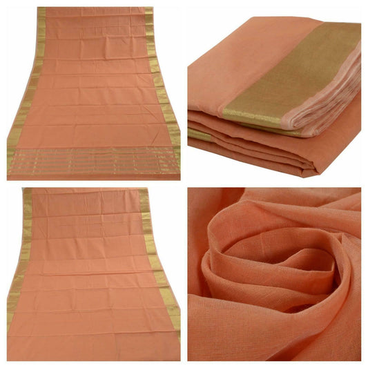 Zari Woven Pallu Border Indian Cotton Blend Plain Saree Sari Fabric