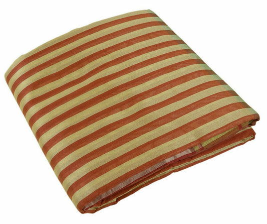 Woven Check Pattern Indian Ethnic Cotton Blend Saree Sari Fabric Cream & Rust