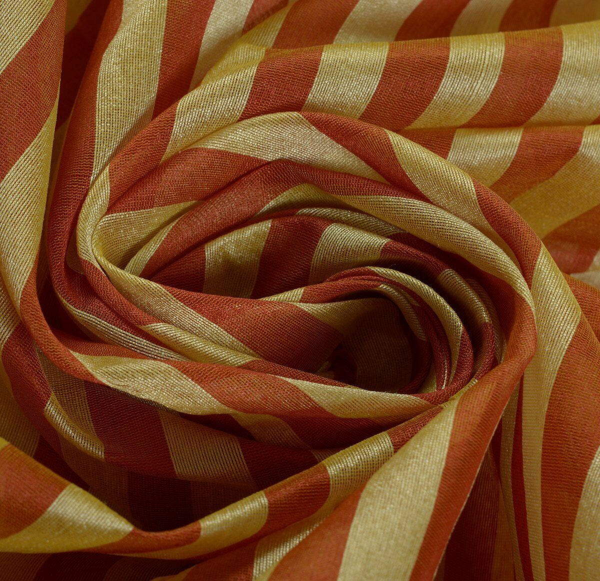 Woven Check Pattern Indian Ethnic Cotton Blend Saree Sari Fabric Cream & Rust