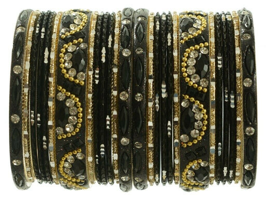 Indian Bangles Set of 26 Ethnic Bracelets Bridal Churi Kangan Black 2-4