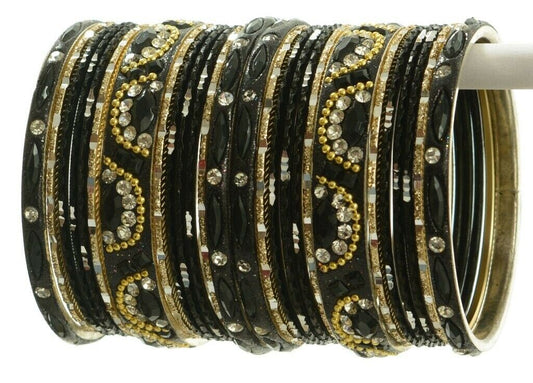 Indian Bangles Set of 26 Ethnic Bracelets Bridal Churi Kangan Black 2-4