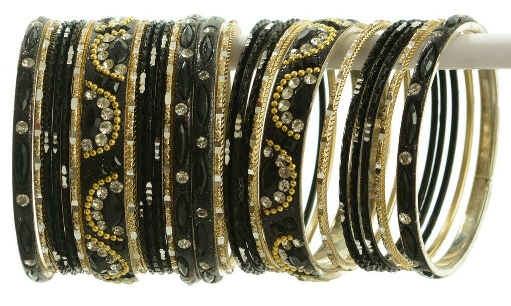 Indian Bangles Set of 26 Ethnic Bracelets Bridal Churi Kangan Black 2-4