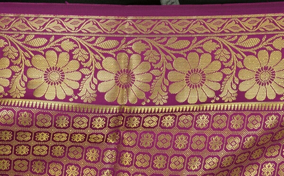 Banarasi Dupatta Indian Art Silk Woven Zari Brocade Long Stole Shawl Purple