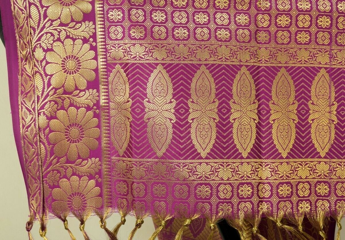 Banarasi Dupatta Indian Art Silk Woven Zari Brocade Long Stole Shawl Purple