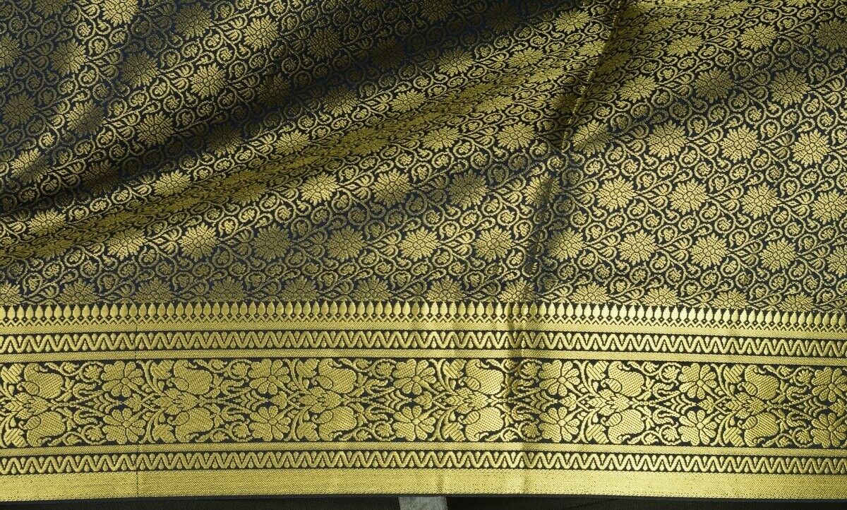 Indian Art Silk Woven Zari Brocade Long Stole Banarasi Dupatta Shawl Blue