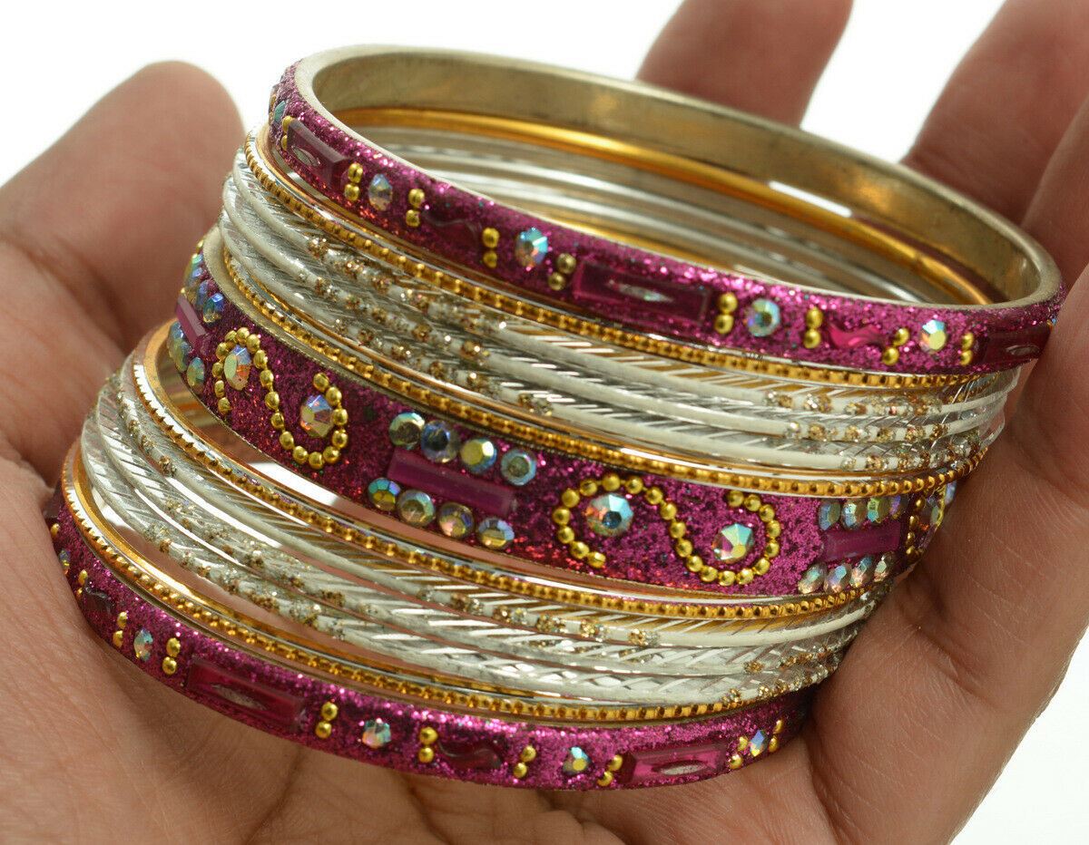 Indian Bangles Set of 26 Ethnic Bracelets Belly Dance Churi Kangan White 2.10