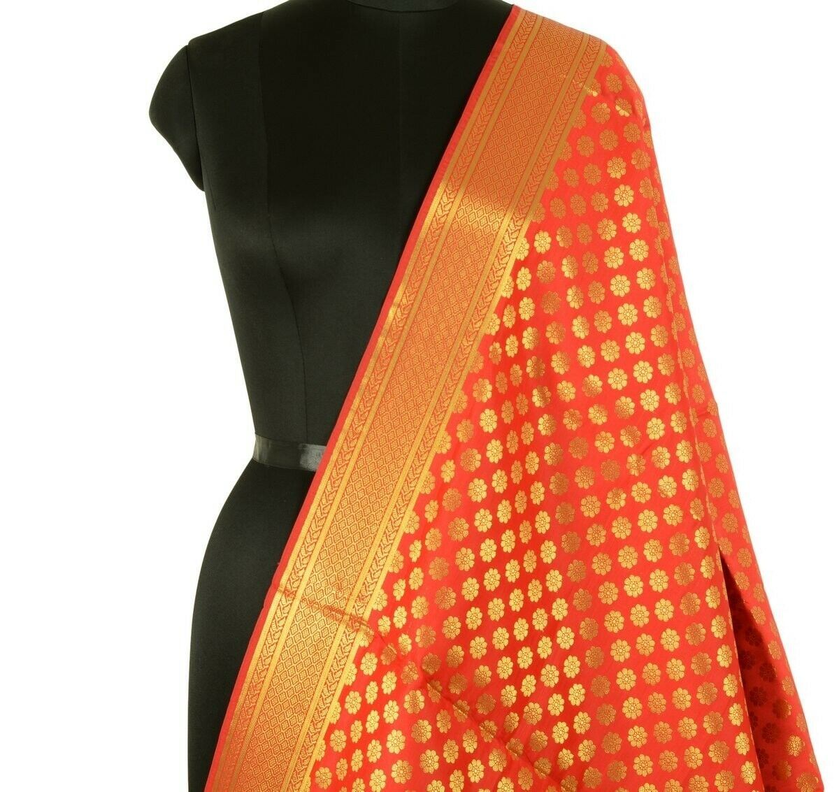 Indian Art Silk Woven Zari Brocade Long Stole Banarasi Dupatta Shawl Red