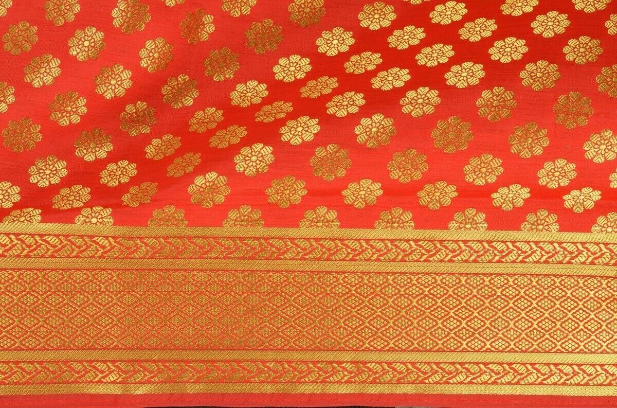 Indian Art Silk Woven Zari Brocade Long Stole Banarasi Dupatta Shawl Red