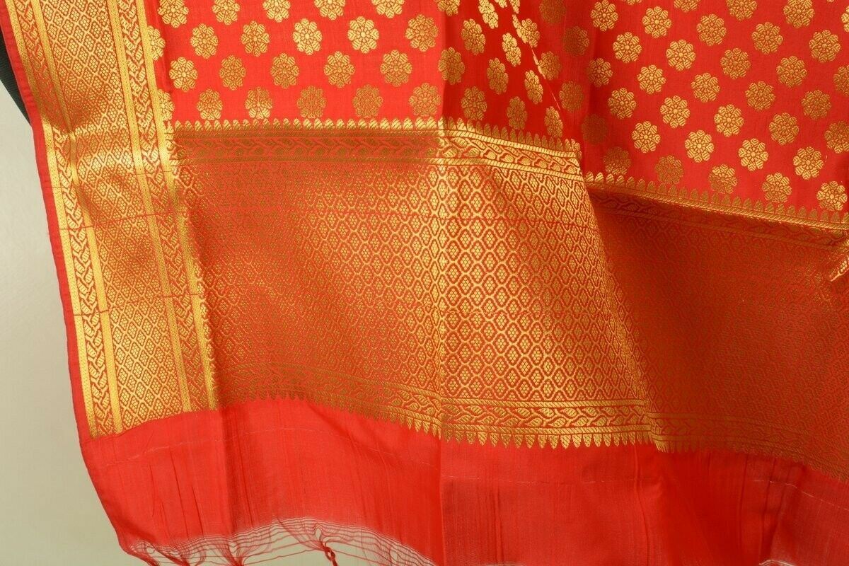 Indian Art Silk Woven Zari Brocade Long Stole Banarasi Dupatta Shawl Red