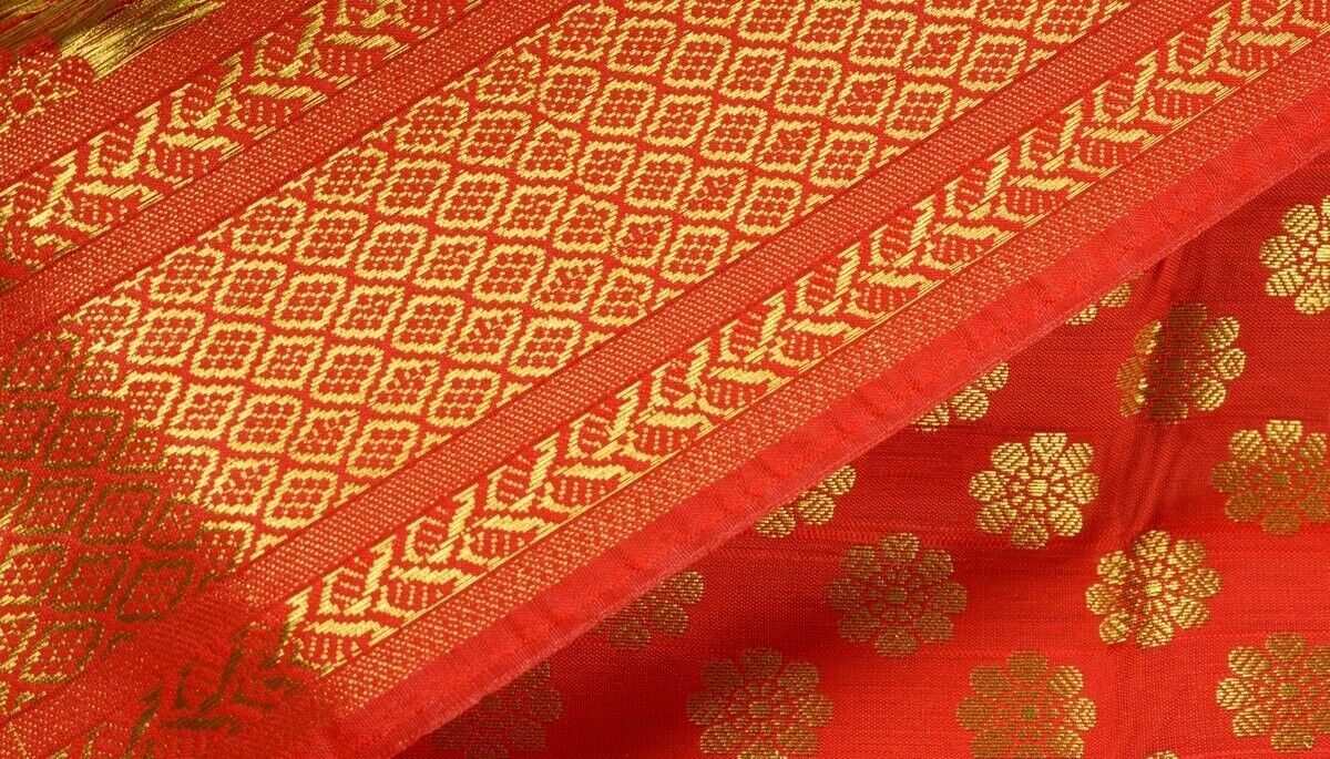 Indian Art Silk Woven Zari Brocade Long Stole Banarasi Dupatta Shawl Red
