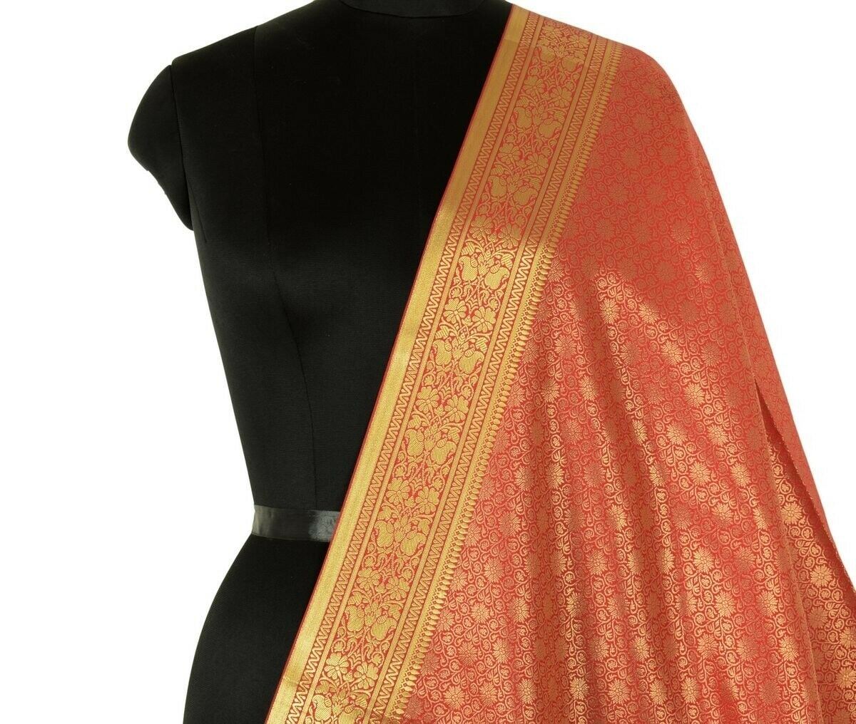 Banarasi Dupatta Indian Art Silk Woven Zari Brocade Long Stole Red