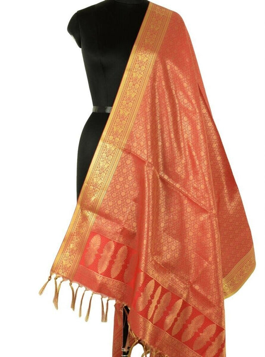 Banarasi Dupatta Indian Art Silk Woven Zari Brocade Long Stole Red