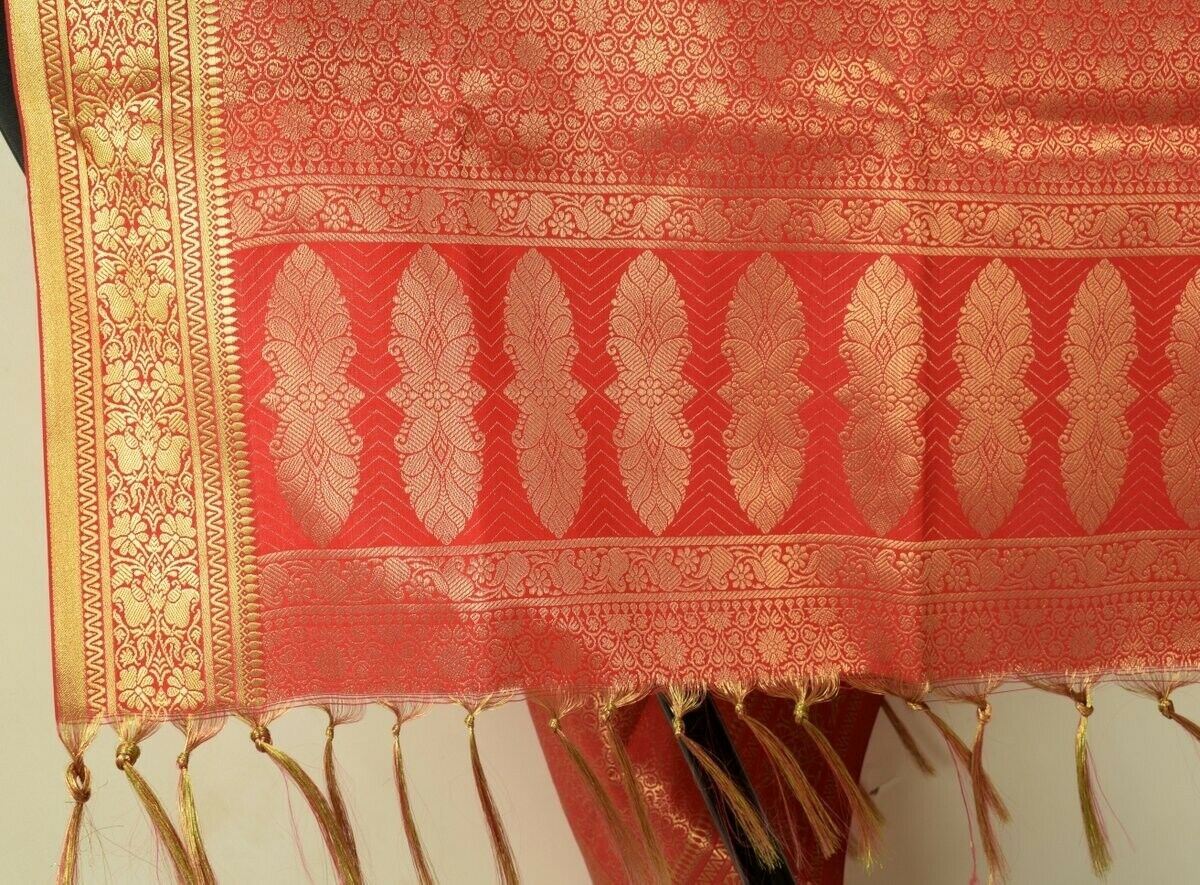 Banarasi Dupatta Indian Art Silk Woven Zari Brocade Long Stole Red