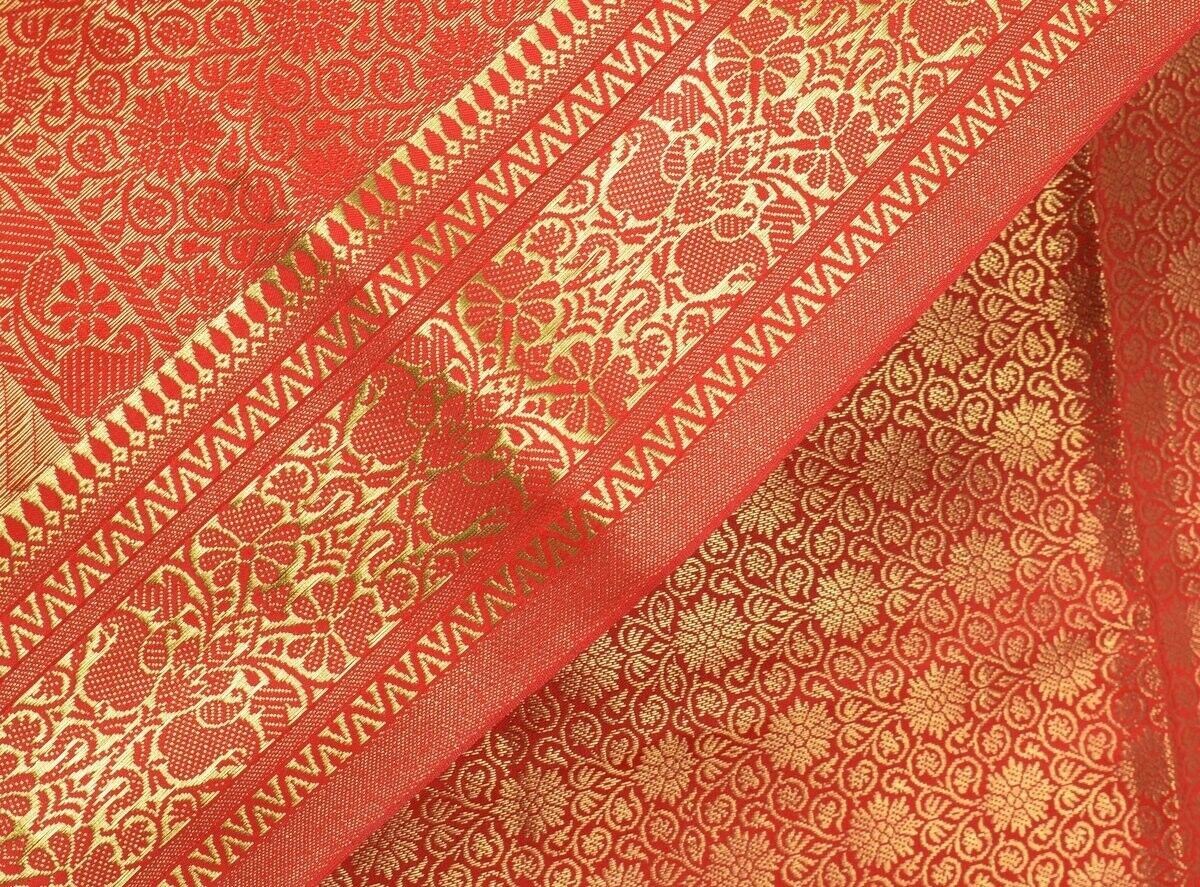 Banarasi Dupatta Indian Art Silk Woven Zari Brocade Long Stole Red