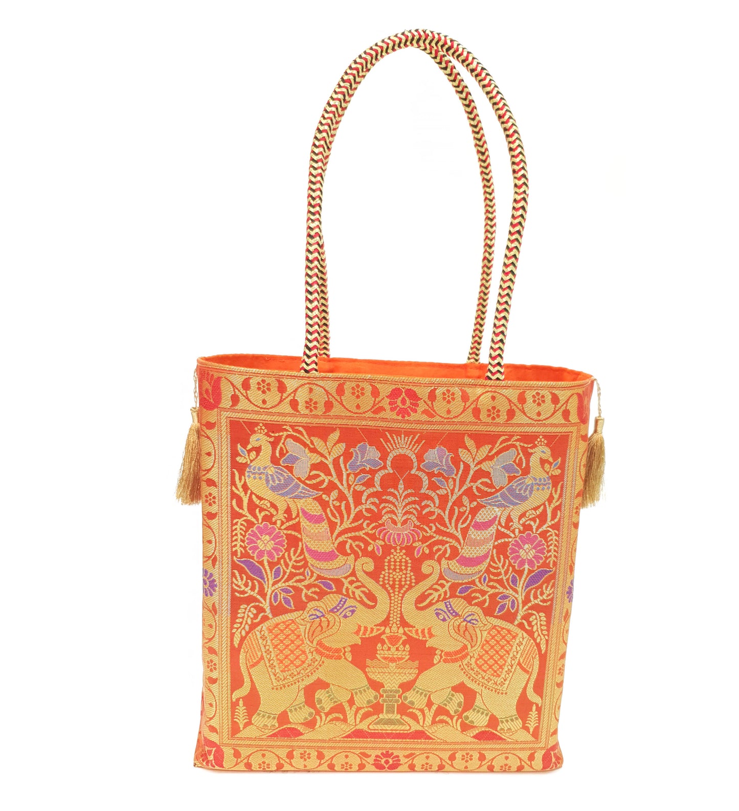 Banarasi Silk Hand Bag Woven Zari Brocade Tote Bag / Shoulder Handbags with Golden Tassels Nice item to Gift