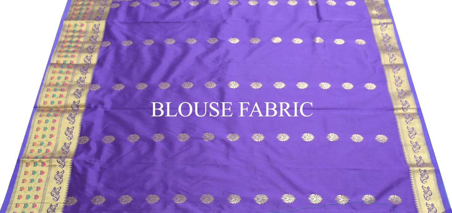 Blue Banarasi Sari Art Silk Zari Woven Floral Border Saree with Blouse Fabric