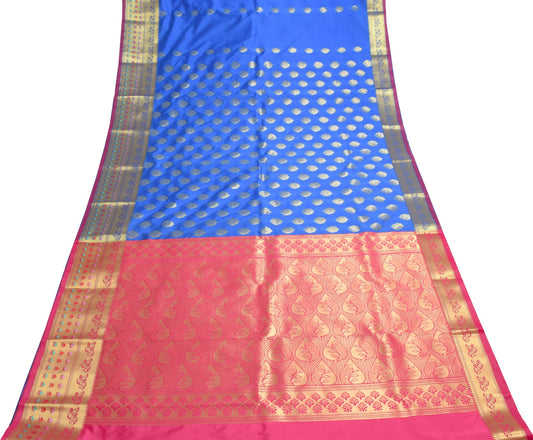 Royal Blue Banarasi Sari Art Silk Zari Woven Floral Border Saree Blouse Fabric
