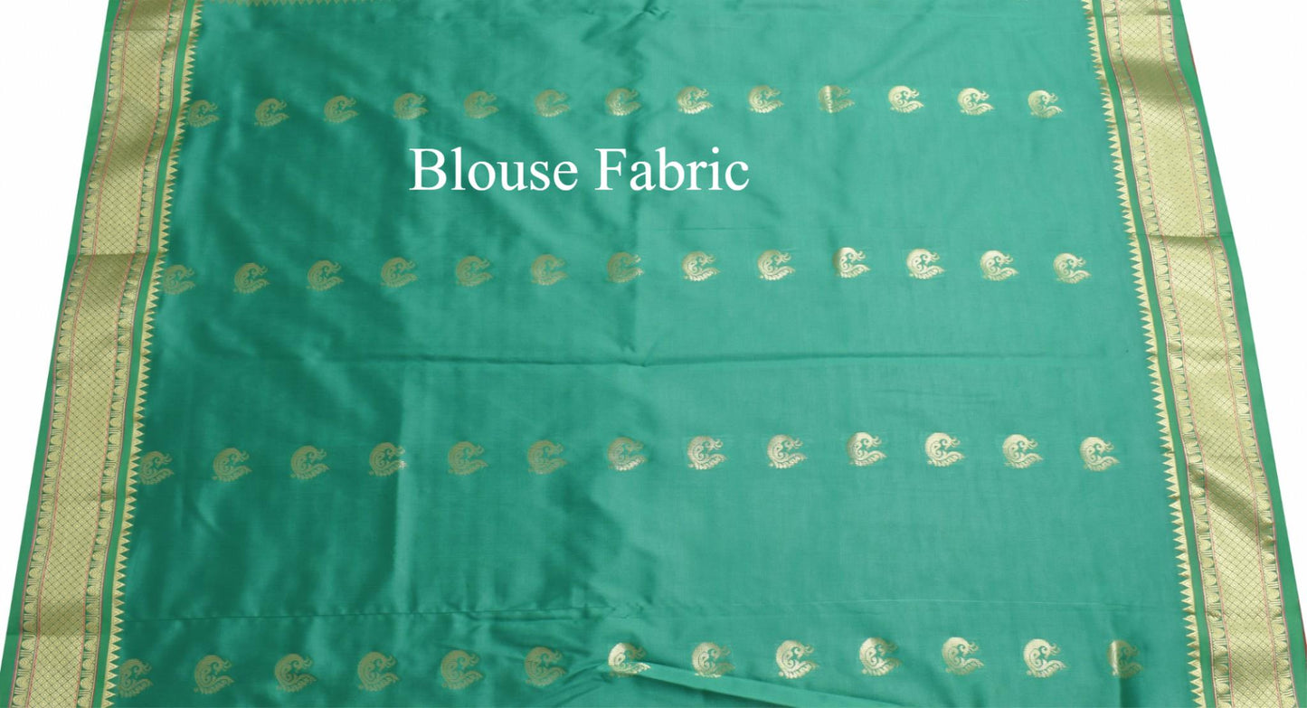 Indian Red & Green Sari Banarasi Art Silk Saree with Blouse Gold Zari Weaving