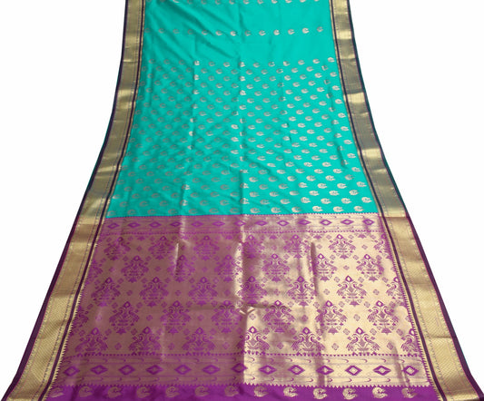 Indian Teal Green Sari Banarasi Art Silk Saree with Blouse Gold Zari Weaving