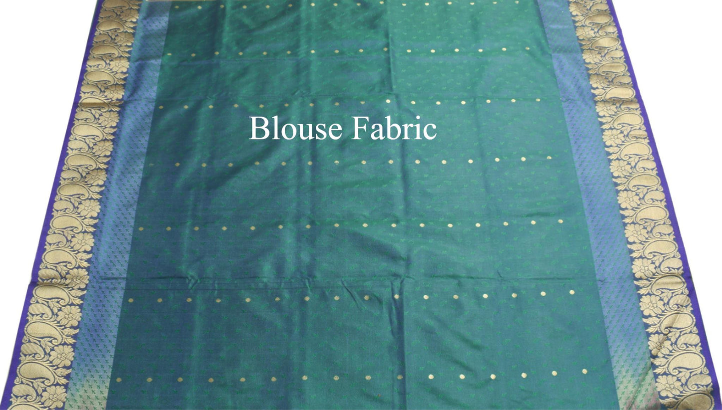 Indian Green Purple DualTone Sari Art Silk Banarasi Saree Blouse Gold Zari Woven