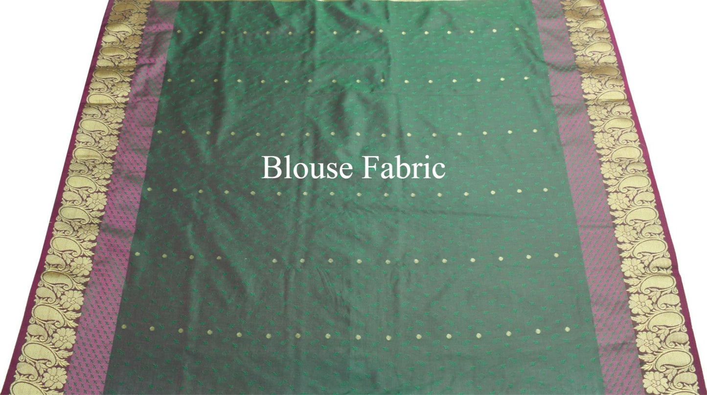 Indian Green Blue Dual Tone Sari Art Silk Banarasi Saree Blouse Gold Zari Woven