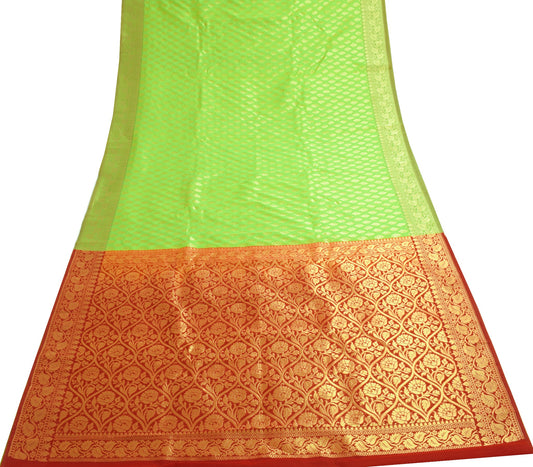 Indian Parrot Green Banarasi Sari Art Cotton Saree Blouse Fabric Gold Zari Woven