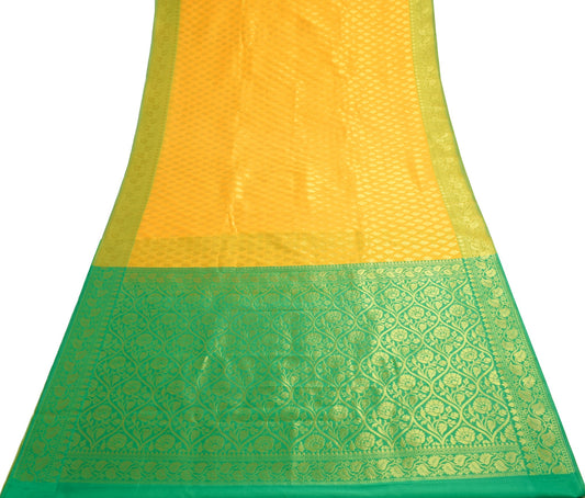 Indian Yellow Banarasi Sari Art Cotton Saree with Blouse Fabric Gold Zari Woven