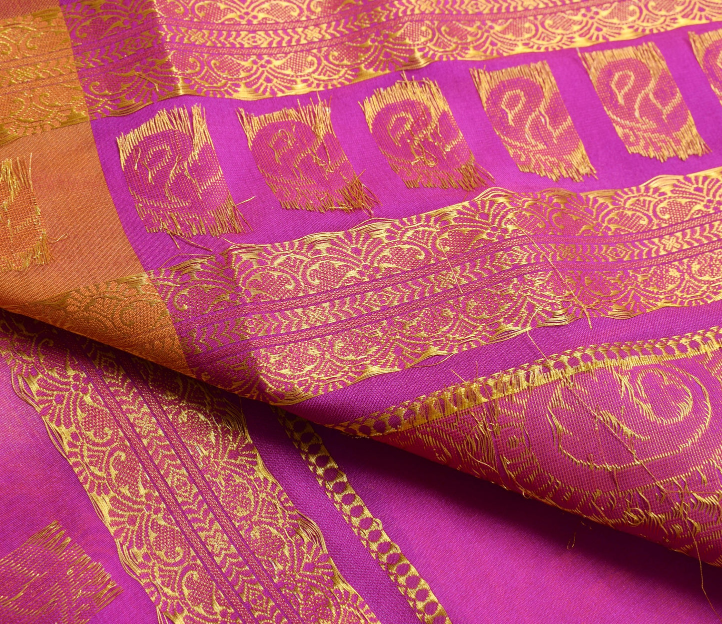 Indian Yellow Purple Sari Banarasi Art Cotton Saree with Blouse Gold Zari Woven