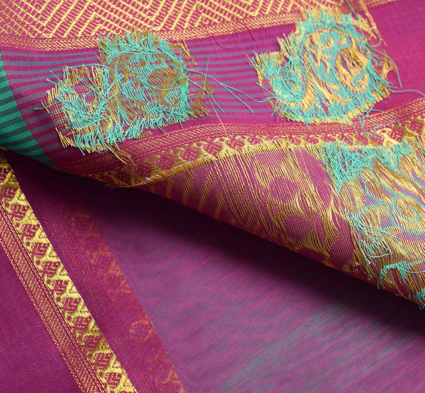 Aqua Green Zari Woven Banarasi Saree Cotton Art Party Wear Sari Blouse Fabric