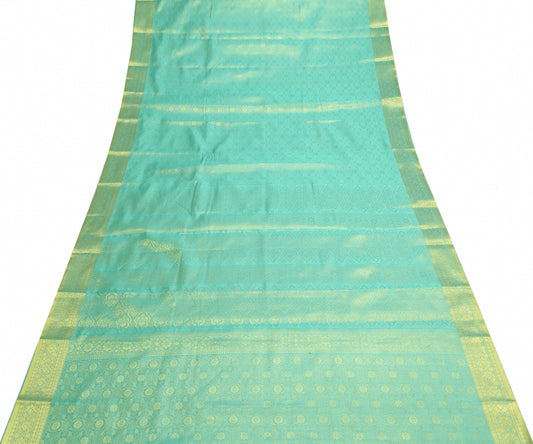 Indian Aqua Green Sari Banarasi Art Silk Saree with Blouse Gold Zari Weaving