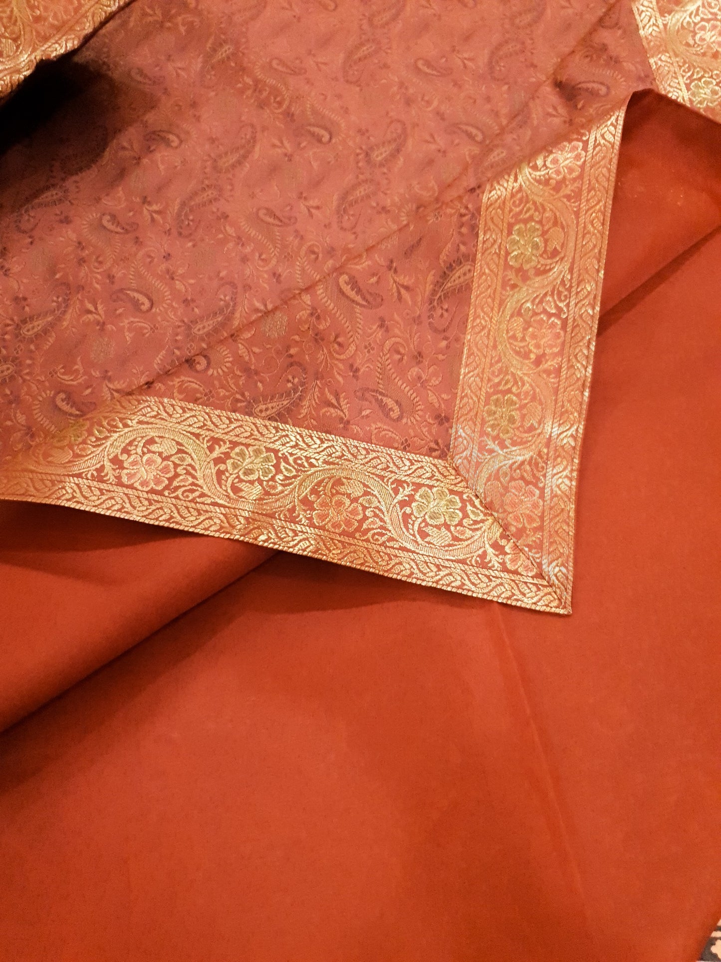 Banarasi Bed Cover Brown Silk Woven Zari Brocade Indian Cushion & Pillow Set