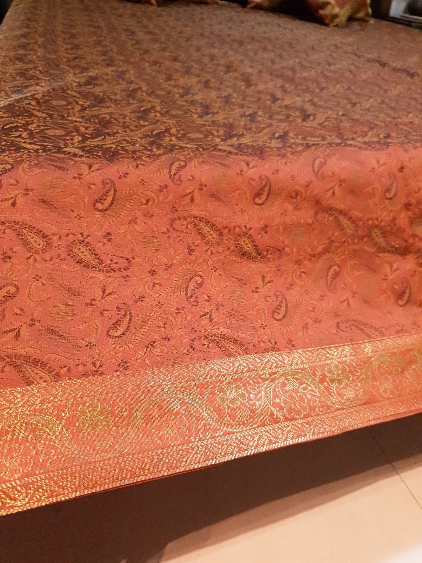 Banarasi Bed Cover Brown Silk Woven Zari Brocade Indian Cushion & Pillow Set