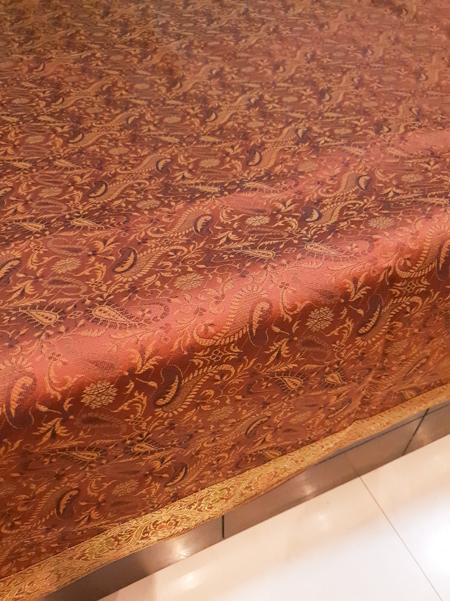 Banarasi Bed Cover Brown Silk Woven Zari Brocade Indian Cushion & Pillow Set