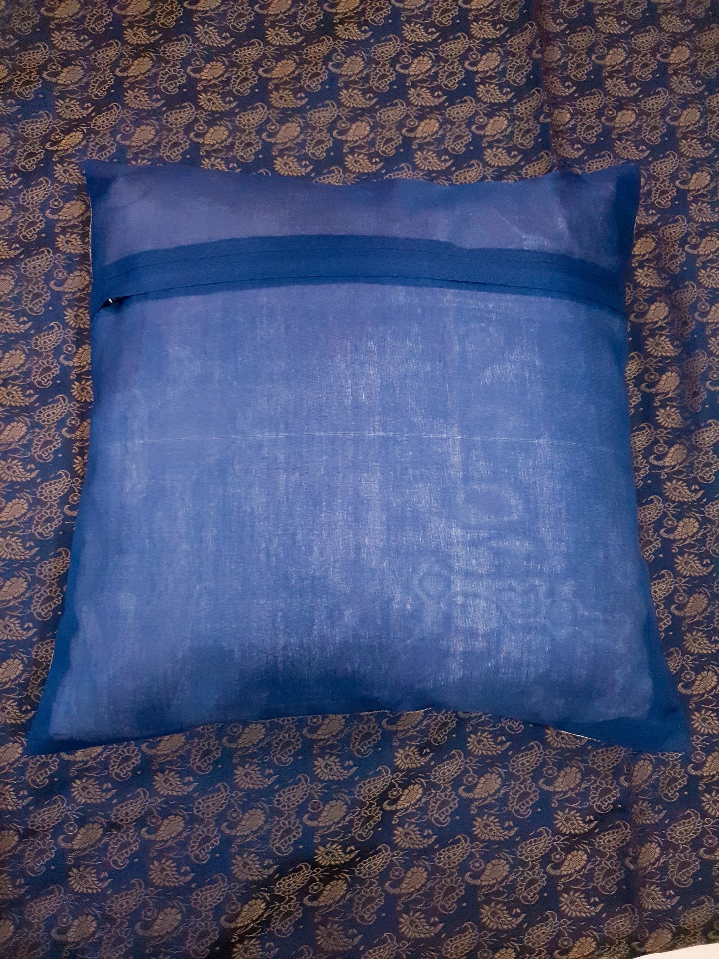 Banarasi Bed Cover Dark Blue Silk Woven Zari Brocade Indian Cushion & Pillow Set