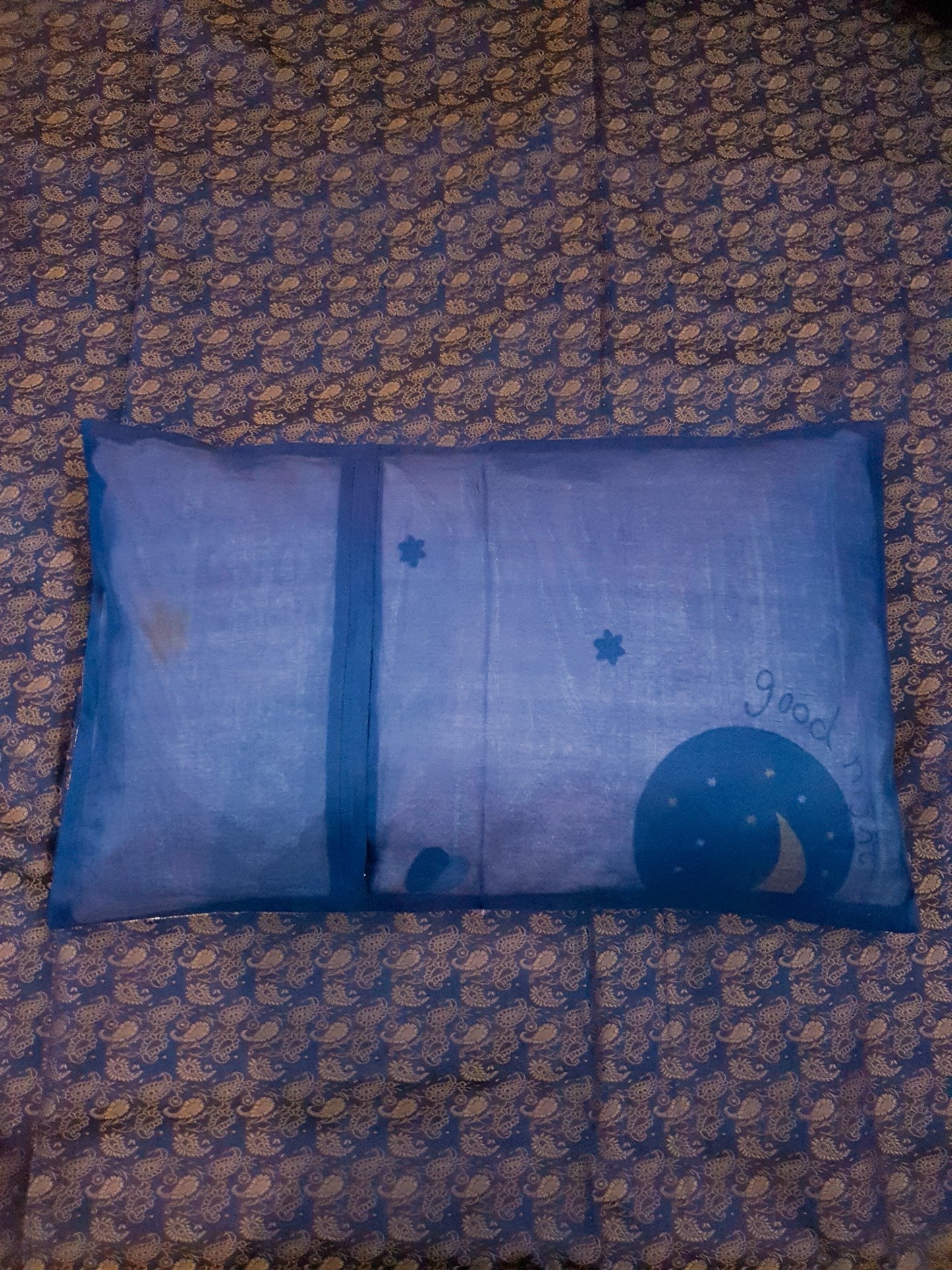 Banarasi Bed Cover Dark Blue Silk Woven Zari Brocade Indian Cushion & Pillow Set