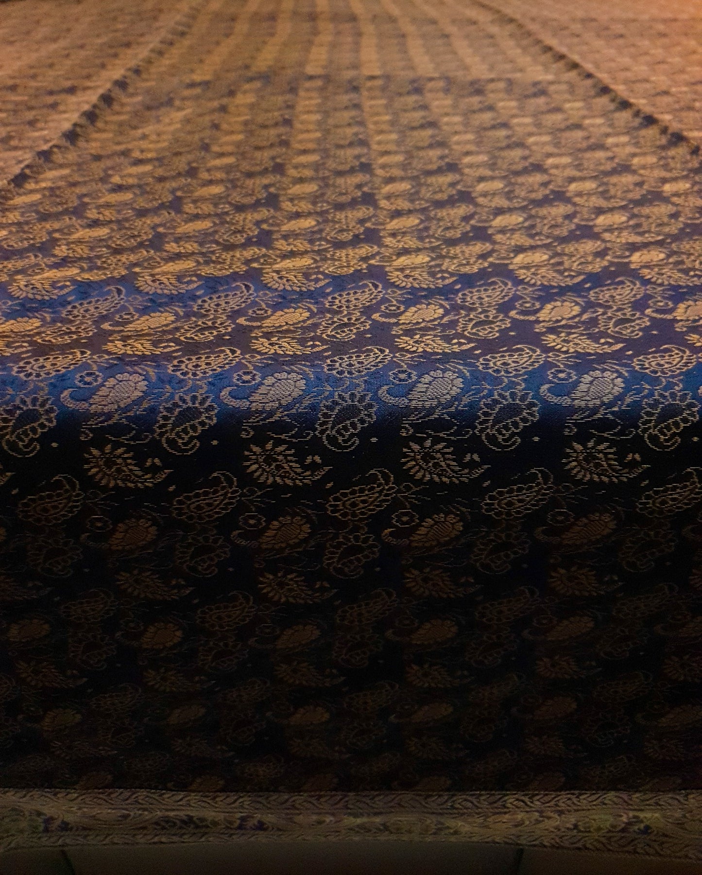 Banarasi Bed Cover Dark Blue Silk Woven Zari Brocade Indian Cushion & Pillow Set